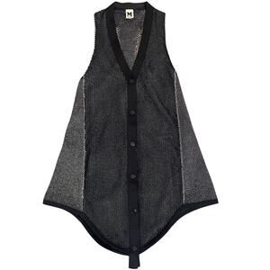 Missoni Sweater Vest Cardigan Sleeveless Racerback Knit Black Metallic Silver